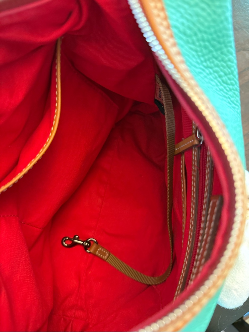 Dooney & Bourke Turquoise Pebbled Leather Shoulder Hobo bag w/ Tan Trim Tassel - Picture 10 of 16